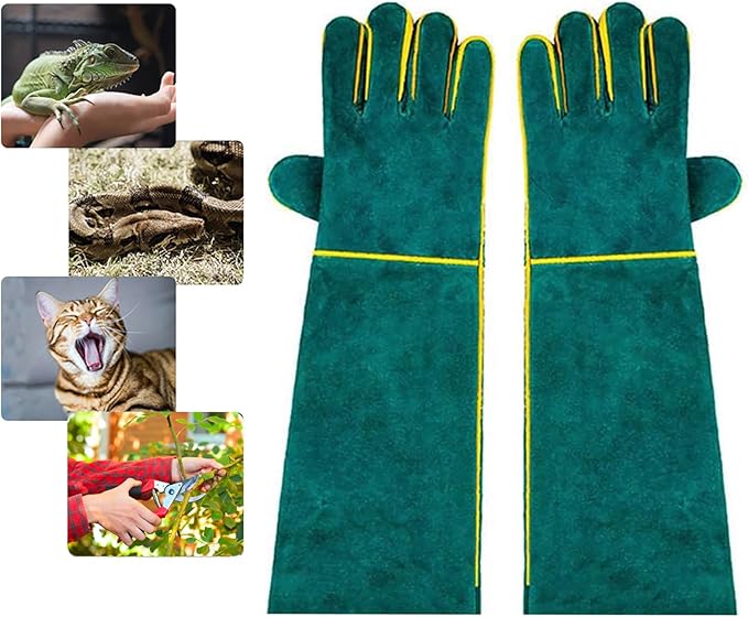 Animal Handling Gloves Bite Resistant, 15.7'' Anti Scratch Glove for Cats, Multipurpose Bite Proof Leather Pet Gloves for Grabbing Cat Reptile Puppy Bird Poultry or Gardening Welding
