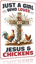 Funnysign Chicken Gifts for Women Girls Vintage Just A Girl Who Loves Jesus&Chickens Tin Sign for Chicken Coop Farm Kitchen Garden Yard Decor 8x12 inch (3908)
