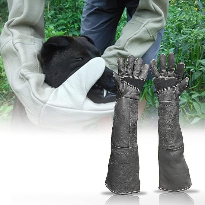 Animal Handling Gloves Bite Resistant, 60cm/ 23.6In Bite Proof Glove for Welding, Gardening, Handling Cat/Dog/Bird/Snake/Lizard/Falcon/Reptile, Anti-Bite Work Gloves (Deep Color)