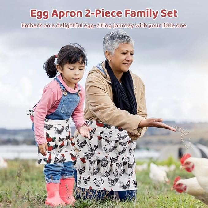 Two Pcs 3 Pockets Egg Collecting Apron, Aprons For Little Ones & Adults, Canvas Egg Gathering Apron 12 Pockets, Lasting For Duck Goose Chicken Eggs, Family Acting Farmhouse Kitchen
