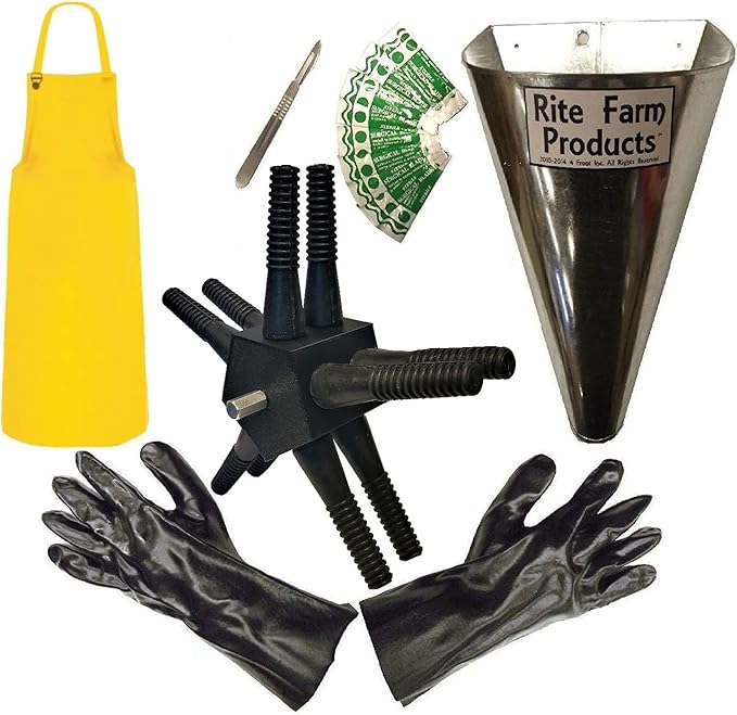 Rite Farm Products L10 Processing KIT Drill Plucker Medium Kill Cone 10 Blade Scalpel Apron Gloves Chicken Poultry