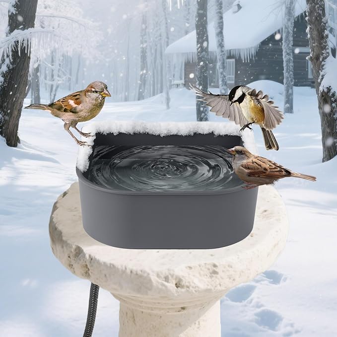 Namsan Heated Water Bowl for Cats Outdoor/Indoor, 1L Rabbit Thermal Bowls, Prevents Freezing, Hanging Heated Cage Bowl for Chicken, Birds, Small Dogs, Self-Assembly, Grey