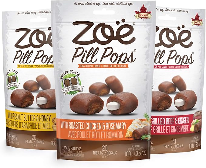 Zoe Zoë Pill Pops for Dogs, Healthy Dog Treats, All Natural Dog Treats to Hide Medication, Roasted Chicken with Rosemary Recipe, 3.5 oz