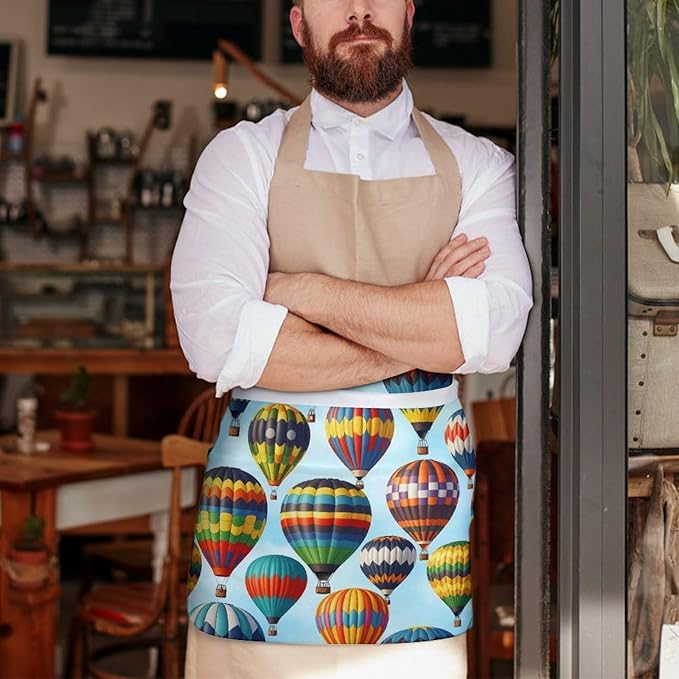 Unisex Chef Waiter Apron Waist Half Short Serving Aprons with 3 Pockets