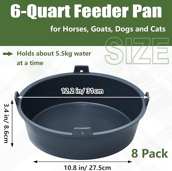 Sadnyy 8 Pcs Feed Pan 1.5 Gallon/6 Quart Utility Horse Feed Bucket Livestock Feeder Tubs Ox Tendon Bowl for Horses Dog Cats Goats Chicken Dust Bath