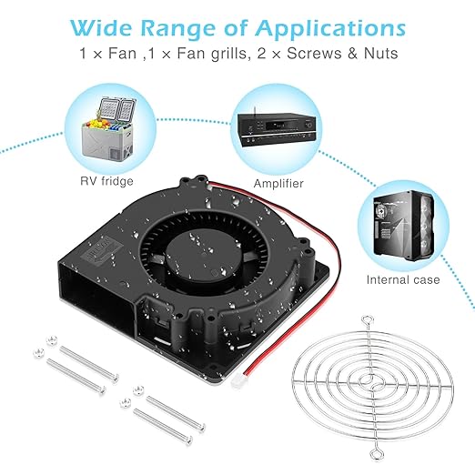 Wathai 12V DC 120mm x 32mm Blower Fan IP67 Waterproof Dual Ball Brushless Motor 5inch 2Pin High Airflow for DIY Inflatable or Exhaust Cooling