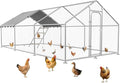 Large Metal Chicken Coop with Roosting Perch, Waterproof and UV-Resistant Cover, Outdoor Walk-in Cage Hen House for Yard Farm Rabbit Duck Chicken Run with Spire Roof (236.22×116.14×77.95 in)