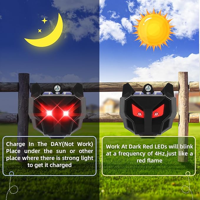 Solar Nocturnal Animal Repeller (4Pack) - 2026 Upgraded Predator Eye Animal Deterrent with Dual Red Flashing Lights - IP67 Waterproof Coyote Repellent Outdoor for Deer,Raccoon,Fox,Skunk,Chicken Coop