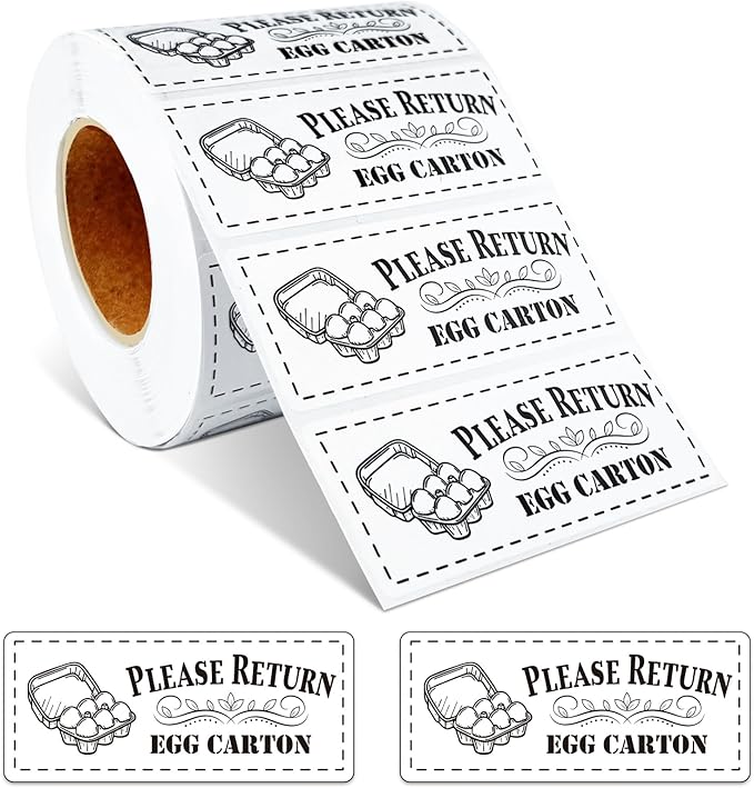 800Pcs Please Return Egg cartons Stickers,1.2”×2.75”Rectangular Farm Fresh Eggs Carton Labels roll self Adhesive Chicken Container Packaging Stickers