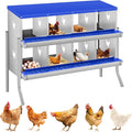 8 Compartment Chicken Nesting Boxes, Metal Roll Away Egg Laying Boxes with Removable Tray & Lid Cover, Chicken Coop Nest Box for Hens, Egg Protection Design (with Legs) Blue