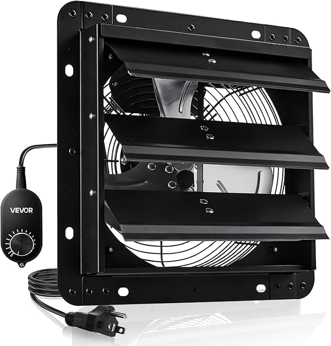 VEVOR 10'' Exhaust Fan, Wall Mounted Attic Fan with Variable Speed controller, 900 CFM, Automatic Shutter, Ventilation and Cooling, Black