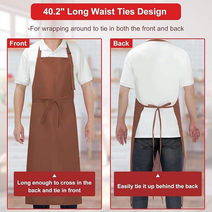 3-Layer Waterproof Apron - Pocket-Free Hygienic Design for Dishwashing & Dog Grooming - Lightweight Durable Protection for messy Kitchen Cooking, Baking, for Men & Women (3 Pack,Brown)