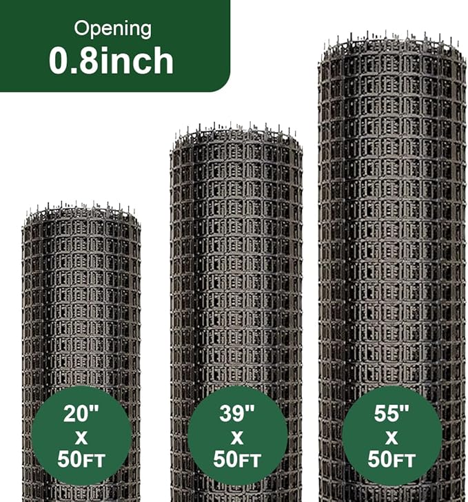 Heavy Duty Plastic Fence Roll 55" x 50' - 0.8x0.8 Inch Chicken Wire Mesh, Reusable Fencing for Garden, Rabbit/Poultry Protection, Balcony & Plant Defense (Black)