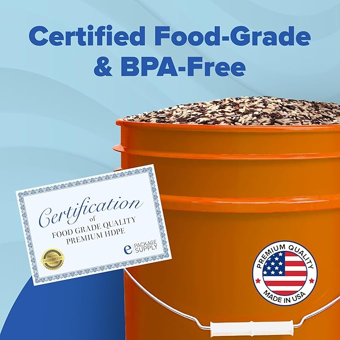 5 Gallon Bucket Only | Made in USA | Food Grade | Durable 90 Mil All Purpose Pail | BPA Free | Premium HPDE | Easy Stack and Store | Lids Not Included (Orange, 6)