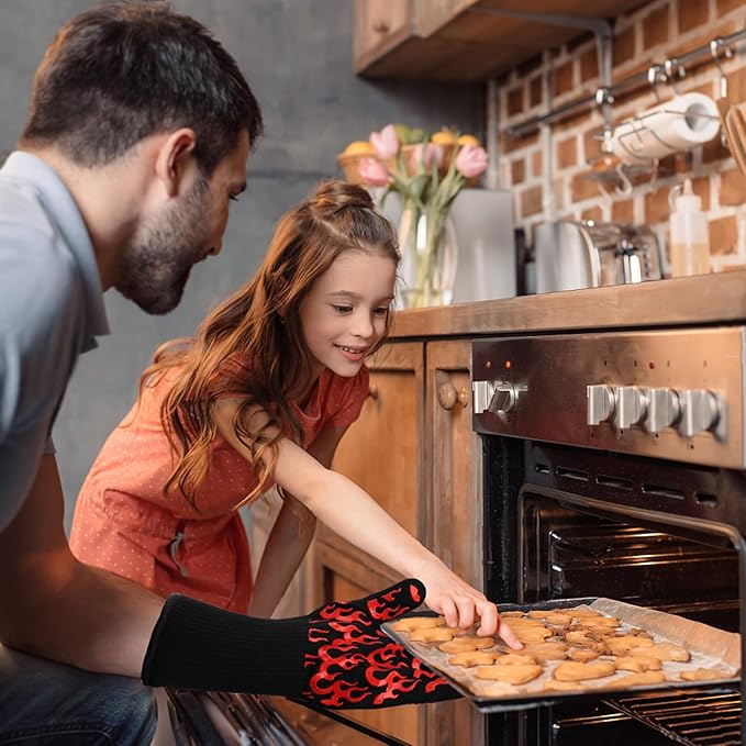 UBeesize Lengthen BBQ Gloves (Flame), 1472°F Heat Resistant Grill Gloves, 14 inch Fireproof Oven Gloves for Cooking, Non-Slip Fire Gloves for Grilling, Barbecue, Smoker, Baking, Frying