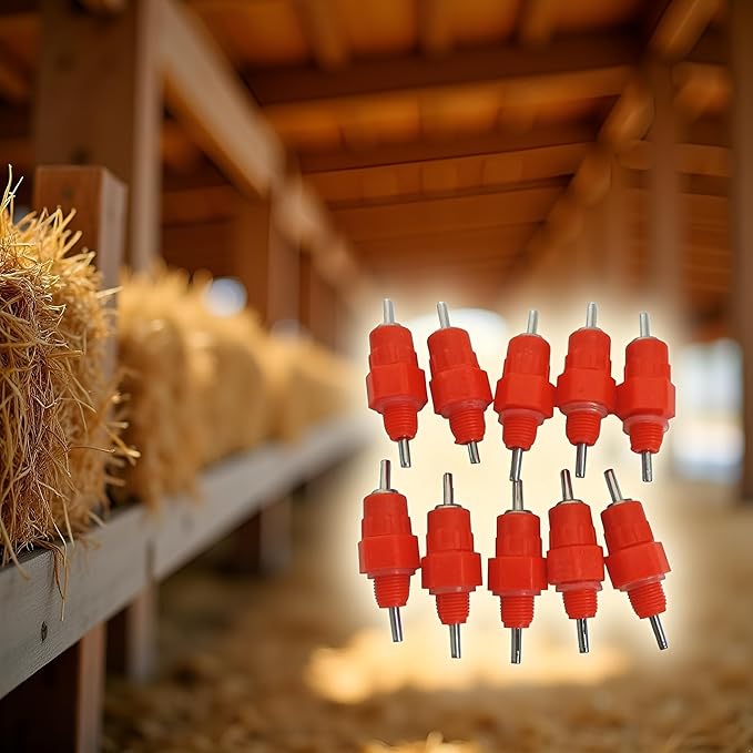 10Pcs Red Automatic Poultry Easy Installation Watering Nipples Chicken Drinkers,Easy to Clean and Store Chicken Waterer Nipples,Poultry Feeding and Watering Supplies