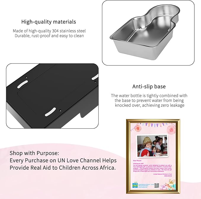 RIZZARI Stainless Steel Dog Dispenser: 8L Large Capacity Gravity Waterer - Clear Tank Water Level View -No Mess Keeps Floors Dry- No Power Needed - for Medium Dogs - Kitchen Corner/Crate Area