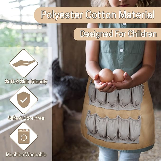 Aurya Kids Egg Collecting Apron - Chicken, Hen, Duck, Goose Gathering Holder for Children