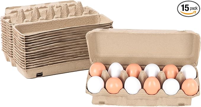 15 Pack Egg Cartons Bulk, 12 Count Reusable Empty Natural Paper Pulp Egg Cartons, Sturdy Design Egg Holder Containers for Fresh Chicken Eggs