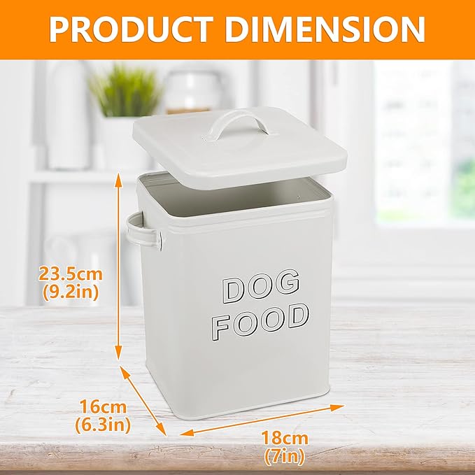 Dog Food Storage Container Farmhouse Pet Food Storage Containers with Lid and Scoop, Perfect Vintage Durable Canister Treats Tin for Kitchen Countertop, Shelf, Great Gift for Pet Owners - Dog Food