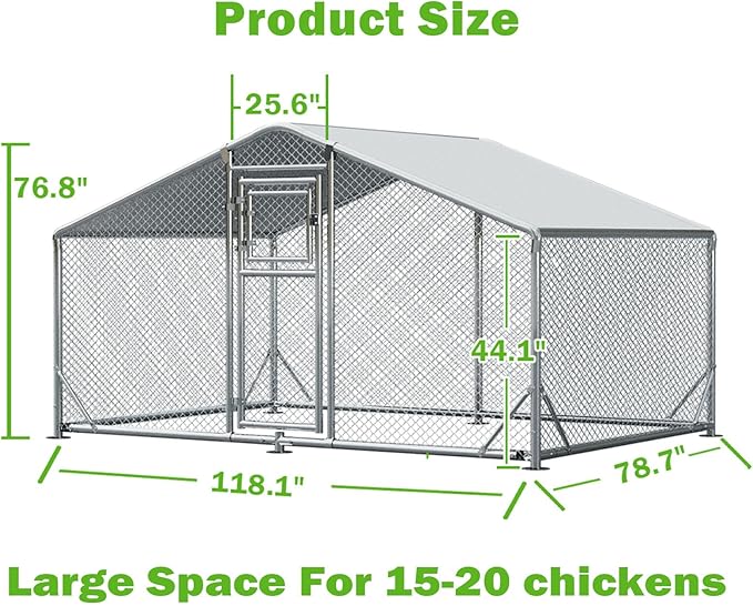 10x6.5FT Metal Chicken Coop, Dutch Door Chicken Run with Waterproof Cover and Hardware Cloth, Walk in Chicken Coop for Hen House, Duck Coop and Rabbit Run