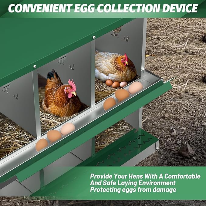 Metal Chicken Nesting Boxes, Heavy-Duty Galvanized Steel Egg Laying Box with 8 Compartments, Rustproof, Easy to Install & Clean, Wall-Mountable Design for Poultry Coops- Green with Stand