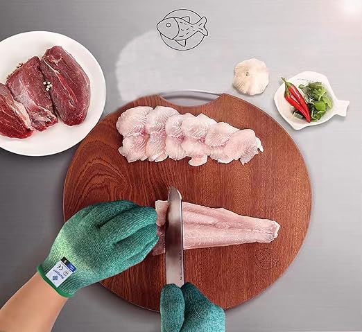 Cutting Gloves, Food Grade Level 5 Protection, Safety Kitchen Cut Gloves for Oyster Shucking, Fish Fillet Processing, Mandolin Slicing, Meat Cutting and Wood Carving. (Green-Medium 2 Pairs)