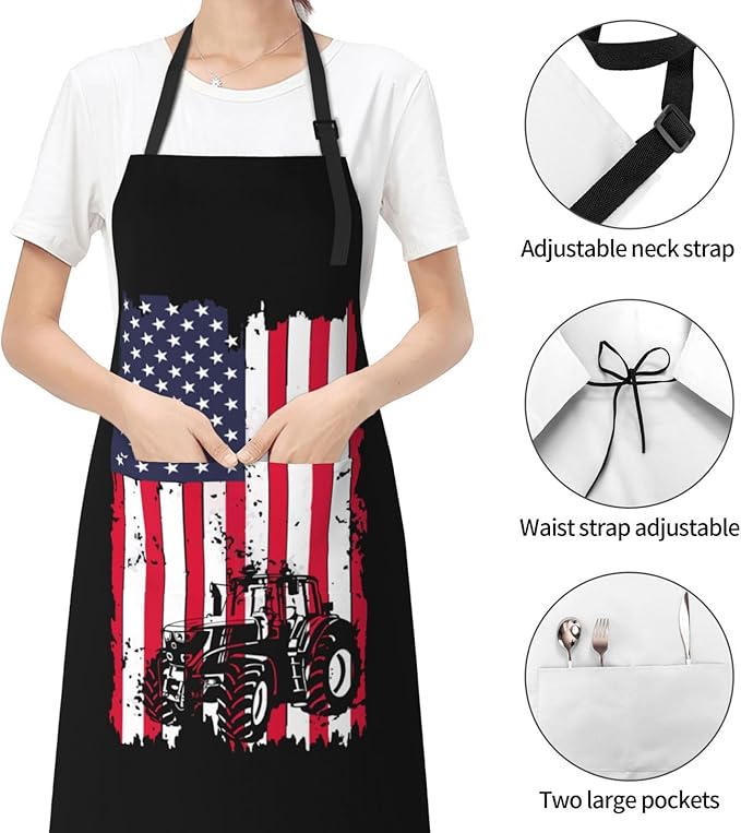 Distressed Flag Tractor Aprons With Pockets Men Women Waterproof Adjustable Bib Apron Kitchen Gardening Salon Aprons For Cooking
