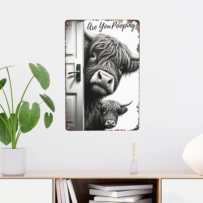 8x12 Inch Retro Cow Metal Fun Logo with the Words' Are You Pooping?',Fun Bathroom Sign, Unique Western Interior Decor, Especially Suitable for Cow Lovers and Quirky Enthusiasts