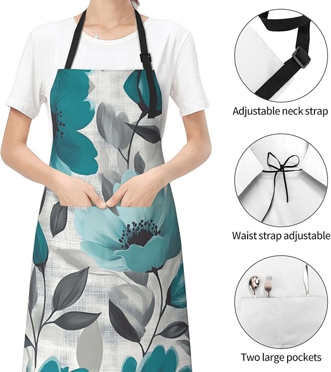 Kitchen Aprons for Men Women Waterproof Apron with 2 Pockets Whale Tail Apron Adjustable Bib Aprons