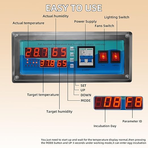 XKV 88 Egg Large Incubator with Automatic Egg Turning,Temperature Control and Humidity Control,Hatching Eggs,Chicken,Ducks,Poultry,with a Viewing Window,Easy to use