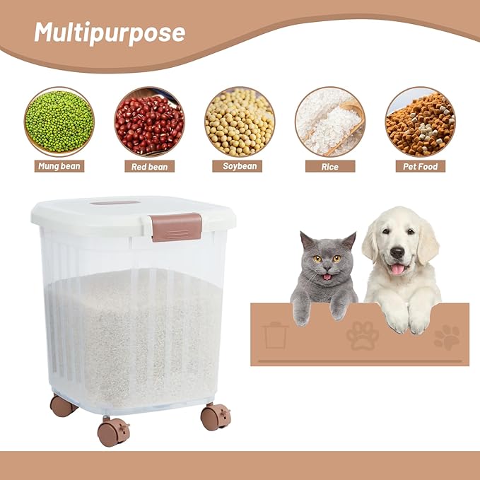 30 LB+50 LB Airtight Flour Rice Storage Container, Large Dry Food Storage Container Bin with Wheel, For Rice | Grain | Pet Food | Flour, 2 Count(Clear)