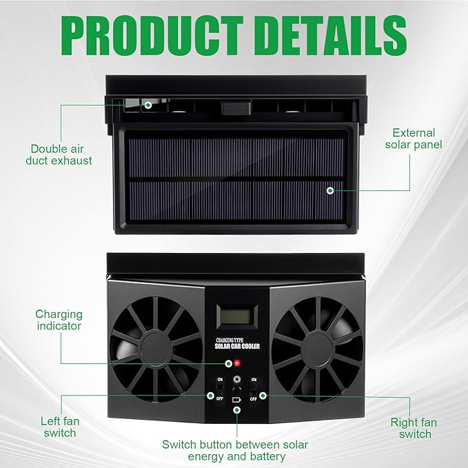2 Pack Solar Powered Car Exhaust Fan 3 Fans Car Window 4500 RPM Air Vent Radiator Solar Energy Cooling Vent Exhaust for General Types(Solar 2 Fans,Black)