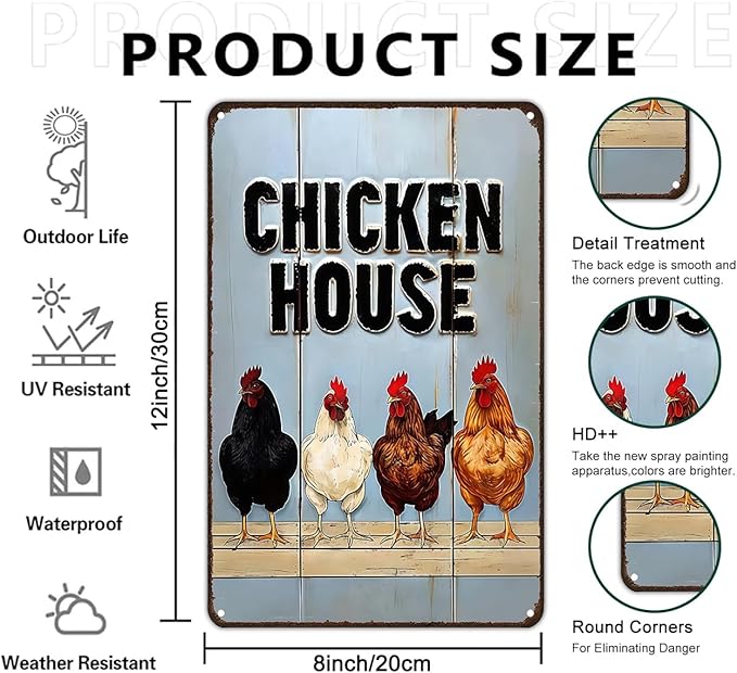 Funnysign Vintage Chicken Sign Chicken House Tin Sign for Chicken Coop Farm Kitchen Garden Yard Decor 8x12 inch (3909)
