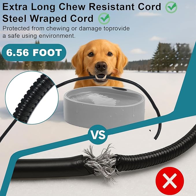 Large Heated Water Bowl for Dog & Cat, Outdoor Heated Dog Bowl with Chew Resistant Power Cord, Waterproof Heated Pet Bowl Smart Thermal-Dish in Winter for Cat Chicken Birds, 0.98 Gallon 35 Watts