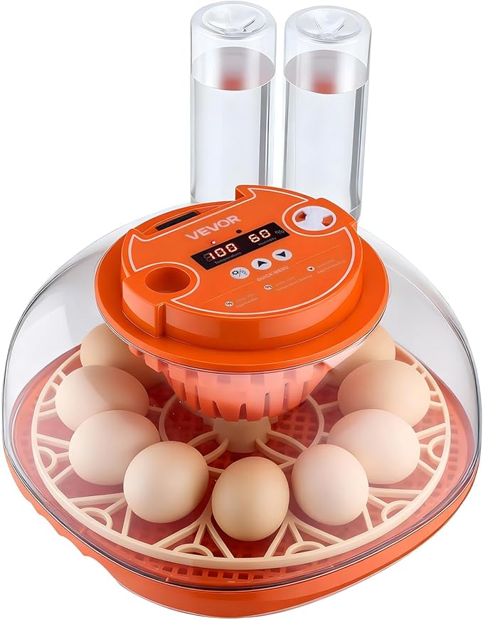 VEVOR 12 Egg Incubator, Automatic Egg Turner with LED Candler, Temperature & Humidity Control, 360° View Clear Window, Poultry Eggs Incubator for Home Farm, Hatching Chicks Ducks Goose Quail