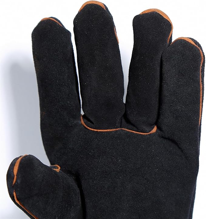 Black Welding Gloves Bite Proof Glove Animal Handling (1Pair) 14 inch Leather for Gardening Work Cat Dog Scratch