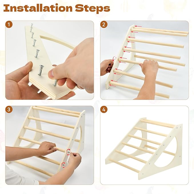 Vehomy Chicken Roosting Bar Solid Wood Roosting Ladder Poultry Perch Stand Jungle Gym for Backyards Chicken Coops Farms Chicken Toy for Chicks Hens Roosters Large Birds Parrots Macaws S