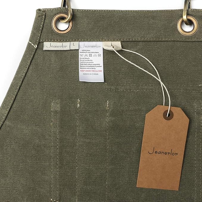 Jeanerlor - 16oz Water-Resistant Work Aprons for Women and Men Canvas Tool Apron with Pockets Adjustable S to XXXL