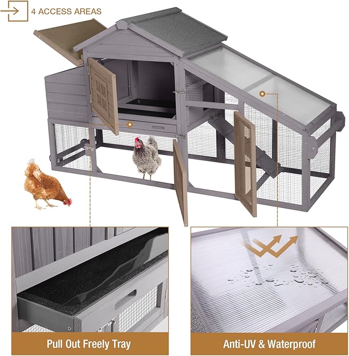 Gutinneen Chicken Coop 69" Chicken House with Large Nesting Box Outdoor Rabbit Hutch with UV Proof Roof,Waterproof