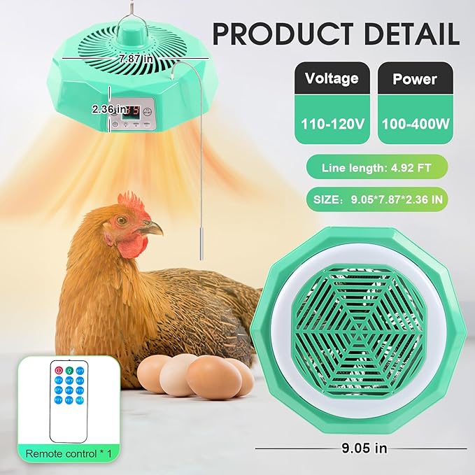 Chicken Coop Heater for Winter Chicken Coop Heater Inside Coop with Circulation Fan Power Adjustable Digital Display Chicken Brooder Lamp Warmer with Remote Control Poultry Heating Fan