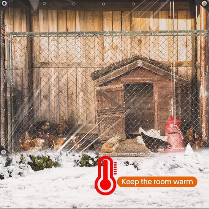 Kalekey16Mil Clear Tarp for Chicken Coop Winter, 6x10ft Heavy Duty Waterproof Transparent Vinyl with Grommets, Windproof Snowproof Chicken Run Cover for Winterizing,Porch Patio Poultry Enclosure