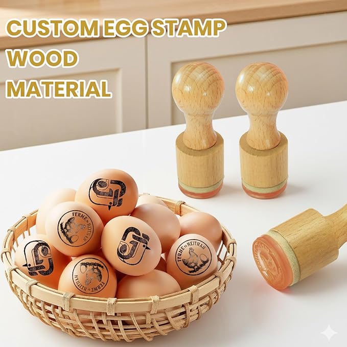 Custom Egg Stamp - Personalized Egg Branding Stamps with Ink Pad for Farm Fresh Eggs, Homemade Egg Markers, Custom Logo/Text Stamping Tool for Backyard Chickens & Small Farms
