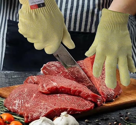Cut Resistant Gloves, 2 Pairs of Cut Proof Gloves for Kitchen, Oyster Shucking, Fish Fillet Processing, Carving Wood and Gardening (Medium, Yellow)