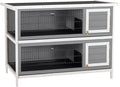 PawHut 54" 2-Story Large Rabbit Hutch Bunny Cage Wooden Pet House Small Animal Habitat with Lockable Doors, No Leak Tray and Waterproof Roof for Outdoor/Indoor Dark Grey