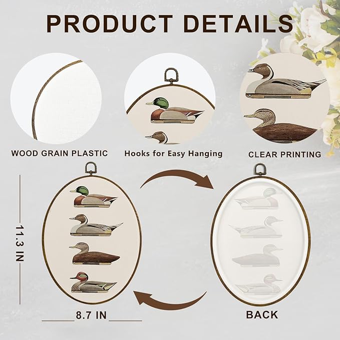 dvhdajed Vintage Mallard Duck Oval Wall Art Decor,Mallard Duck Framed Canvas Art,Retro Cottagecore Ducks Decorations,Retro Ducks Hunting Oval Wall Hanging Decor for Nursery Bedroom,8.7x11.3 Inch