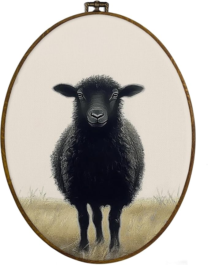 dvhdajed Vintage Black Sheep Oval Wall Art Decor, Easter Farmhouse Sheep Framed Canvas Art,Gifts for Sheeps Lovers Women, Cottagecore Sheeps Oval Wall Hanging Decor for Nursery Bedroom, 8.7x11.3