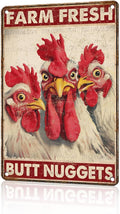 Funny Chicken Metal Signs Coop Decor Farm Fresh Butt Nuggets Tin Signs Vintage Farmhouse Poster Rustic Wall Decor For Home Outdoor Farm Poultry House Yard Cafe Kitchen Garden 12 * 8 In