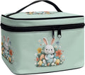 Rabbit Floral Easter Egg Print Travel Makeup Bags for Women Portable Tote Cosmetic Case with Carry Handle Toiletry Accessories Storage Organizer Bags Green