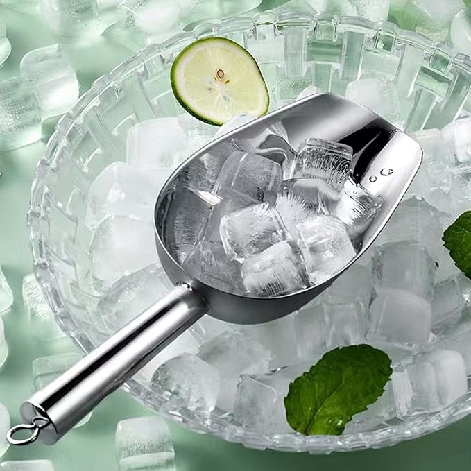 Stainless Steel Ice Scooper,Small Metal Scoops for Kitchen Bar Party Wedding,Thick,Dishwasher Safe,8 OZ,by ChuYun,9.8(L) x 3.3(W) x 1.9(H) inches